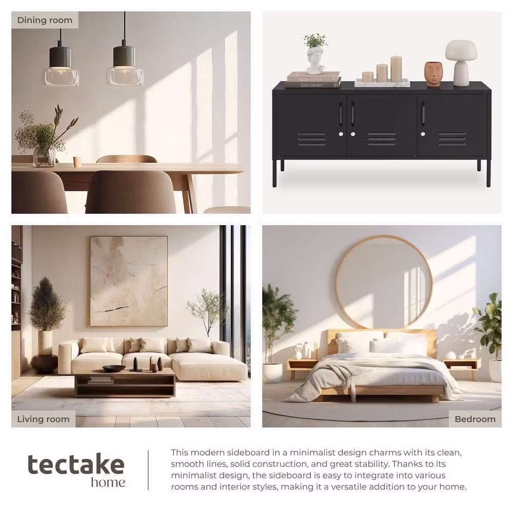 tectake Baker Sideboard in Matt Black with Lockable Doors and Cable Management – 6