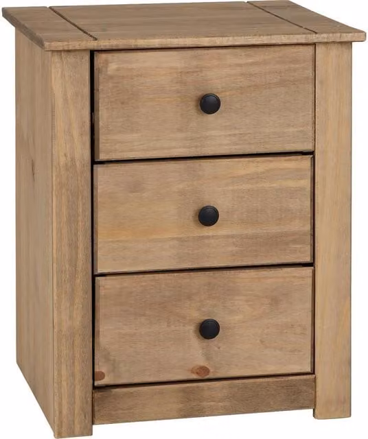 FORGEVIO Natural Wax Solid Pine 3 Drawer Bedside Chest in Beige