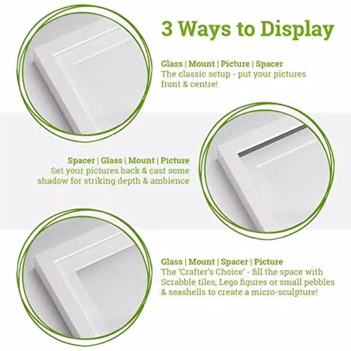Nicola Spring Square Single 3D Deep Box Photo Frame in White and Beige, Tabletop Display, Pack of 2