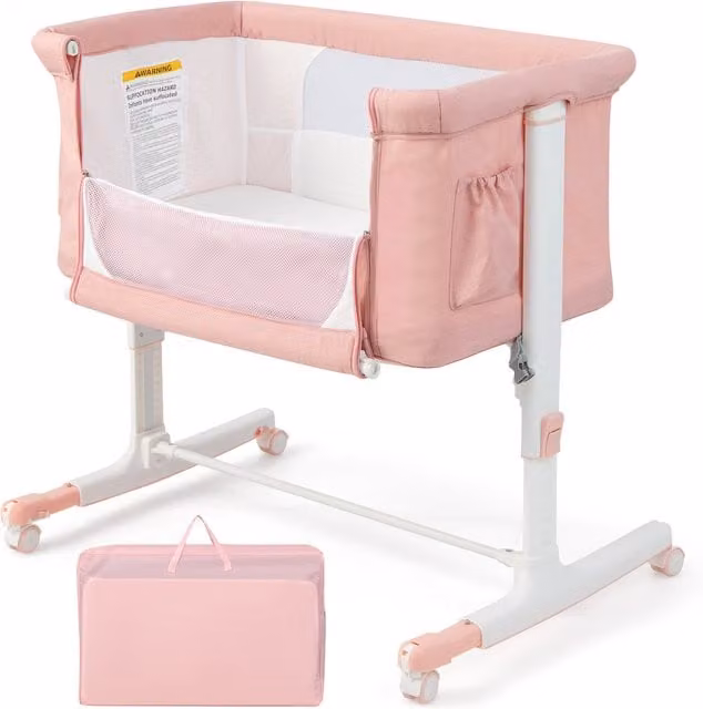 COSTWAY 3-in-1 Baby Bedside Bassinet in Pink