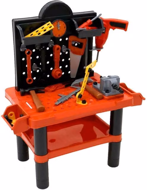 Oypla Childrens Workbench Tools Kit Workshop Playset in Brown and Multicolour