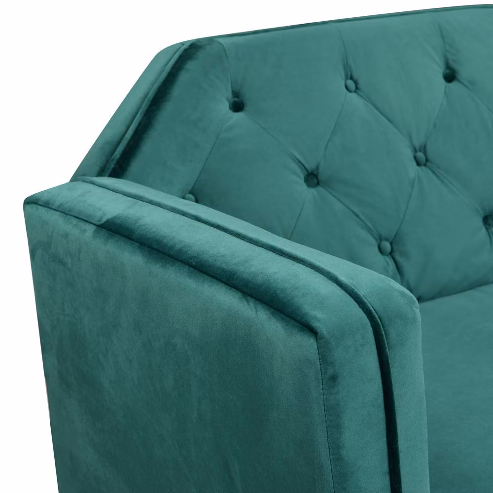 Comfy Living Ltd Plush Velvet Tufted Click Clack Sofa Bed in Green with Black and Gold Metal Legs – 3