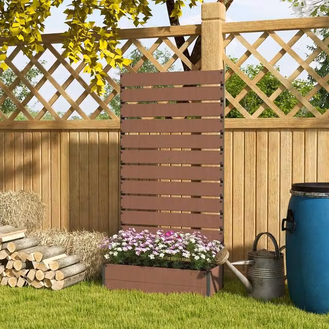 Outsunny Brown Garden Planter with Trellis for Climbing Plants and Flowers