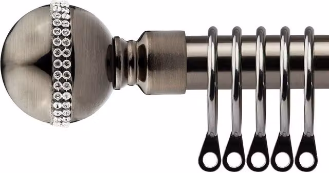NewEdgeBlinds Bejeweled Extendable Durable Metal Curtain Pole Set, Black, Width: 160 cm