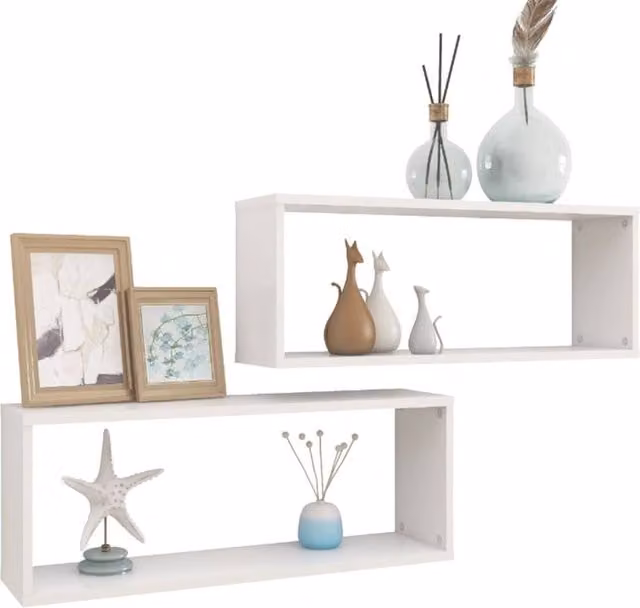 Berkfield Home Wall Mounted Cube Shelf, 2 Pack, White, W: 60 cm, D: 15 cm, H: 23 cm