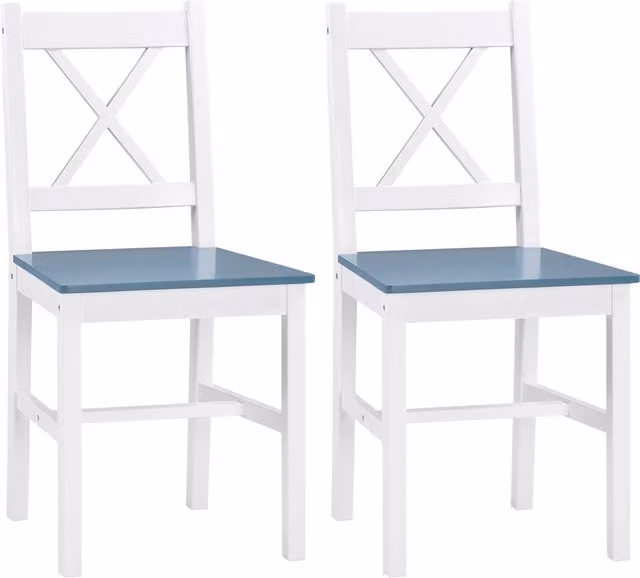HOMCOM Set of 2 White Rustic Pine Wood Cross Back Dining Chairs