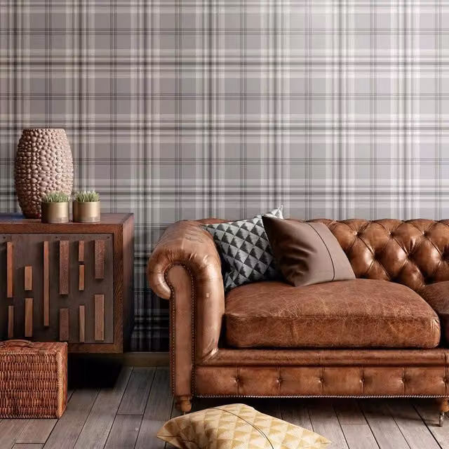 Catherine Lansfield Kelso Check Modern Abstract Wallpaper in Grey