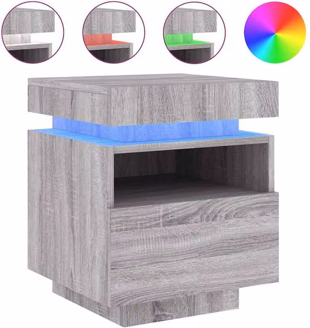 Berkfield Home Modern Grey Bedside Cabinet with Integrated LED Lighting W: 40 cm, D: 39 cm, H: 48.5 cm