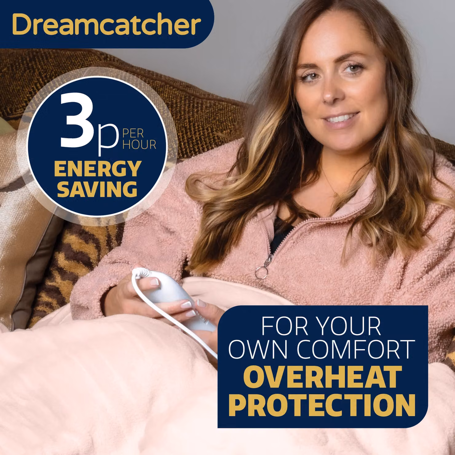 Dreamcatcher Deluxe Electric Heated Double Over Blanket in Pink with Soft Fleece and Timer – 4