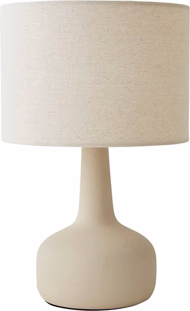 Hayley Squat Base Ceramic Table Lamp with Linen Drum Shade in Beige and Grey