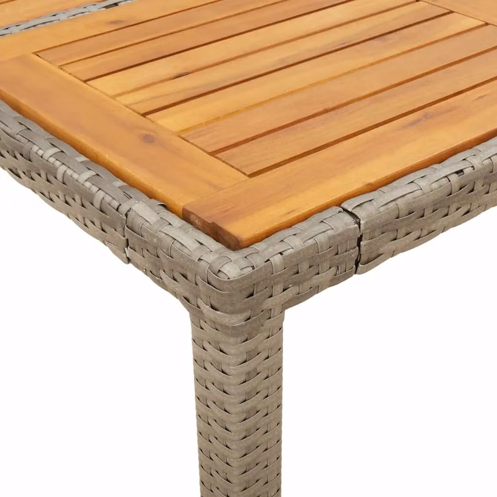Berkfield Home Grey Poly Rattan Garden Table with Acacia Wood Top, W/D/H: 90 x 90 x 75 cm – 4