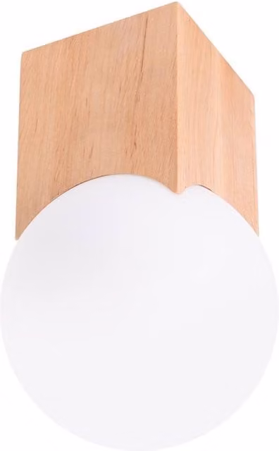 Sollux Lighting minimalist Ceiling Lamp in White and Wood, W/D/H: 19 x 12 x 12 cm