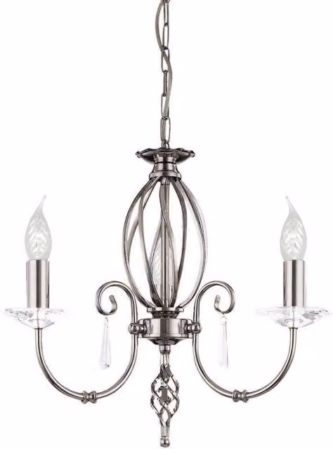Elstead Aegean 3 Light Ceiling Chandelier in Polished Nickel with Grey Glass