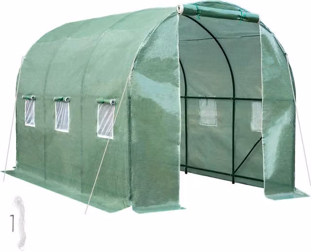 tectake Green Polytunnel Greenhouse with Windows and Metal Frame for Vegetable, Herb and Ornamental Gardens