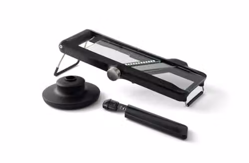 Chef'n Glass Mandoline Slicer with 3 Blades for Slicing, Julienne and Crinkle Cutting, Black and Transparent, W/D/H: 42 x 19 x 12 cm – 1
