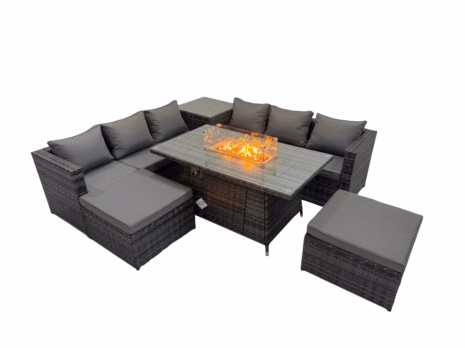 Fimous 8 Seater Rattan Garden Furniture Set in Dark Grey with Upholstered Cushions, 3 Seater Sofa, Coffee Table and Ottomans – 2