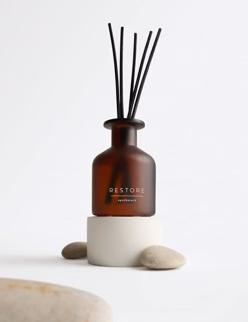 Apothecary Restore Amber Glass Reed Diffuser, 100ml, Floral and Woody Scent