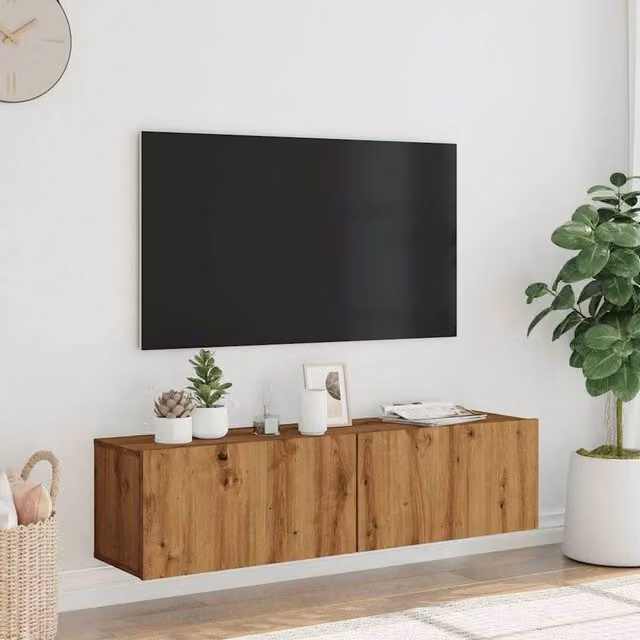 Berkfield Home Artisan Oak Wall Mounted TV Cabinet in Brown, W/D/H: 120 x 30 x 30 cm – 1