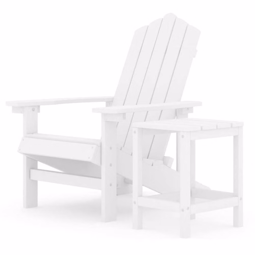 Berkfield Home Garden Adirondack Chair with Table in White HDPE Plastic – 2
