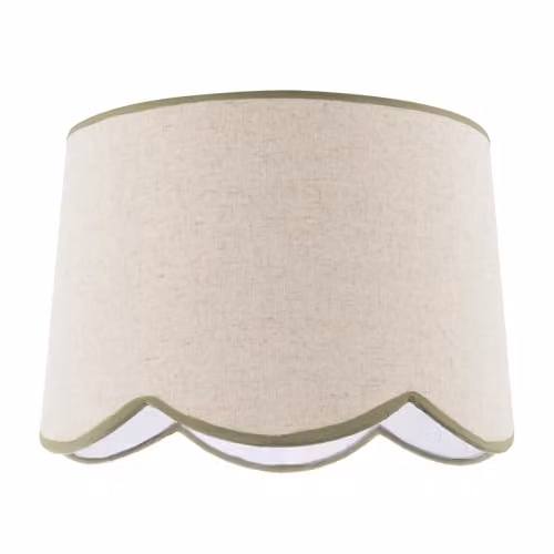 Happy Homewares Natural Oatmeal Textured Linen Scallop Lamp Shade with Green Trims, W/D/H: 30 x 21 x 30 cm – 1
