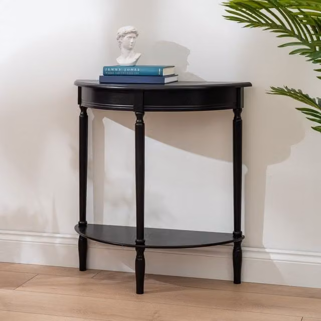 Scottish Everlastings Ltd Black Matt Wood Half Round Hallway Table, W/D/H: 71.0 x 25.5 x 68.5 cm – 1