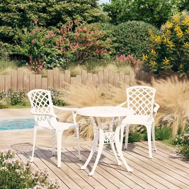 Berkfield Home 3 Piece Cast Aluminium Bistro Set in White – 1