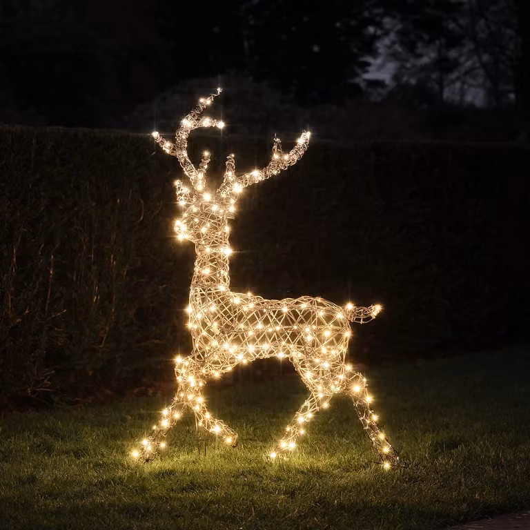 Lights4fun Dual LED Studley Reindeer Stag with 260 Warm White Lights, White, H 115 cm