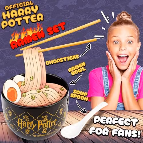 Get Trend Harry Potter Ramen Bowl Set, 600ml Black Ceramic Bowl with Spoon and Bamboo Chopsticks – 7