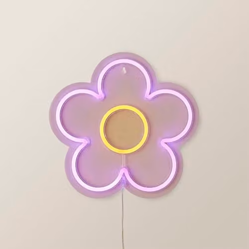 ValueLights Neon Sign Flower Style Novelty Wall Light in White, Pink and Yellow
