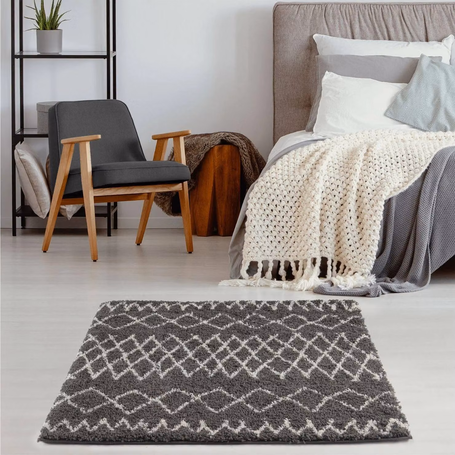 THE RUGS Soft Tangier Moroccan High Pile Shaggy Rug in Dark Grey, W: 60 cm, L: 110 cm – 3