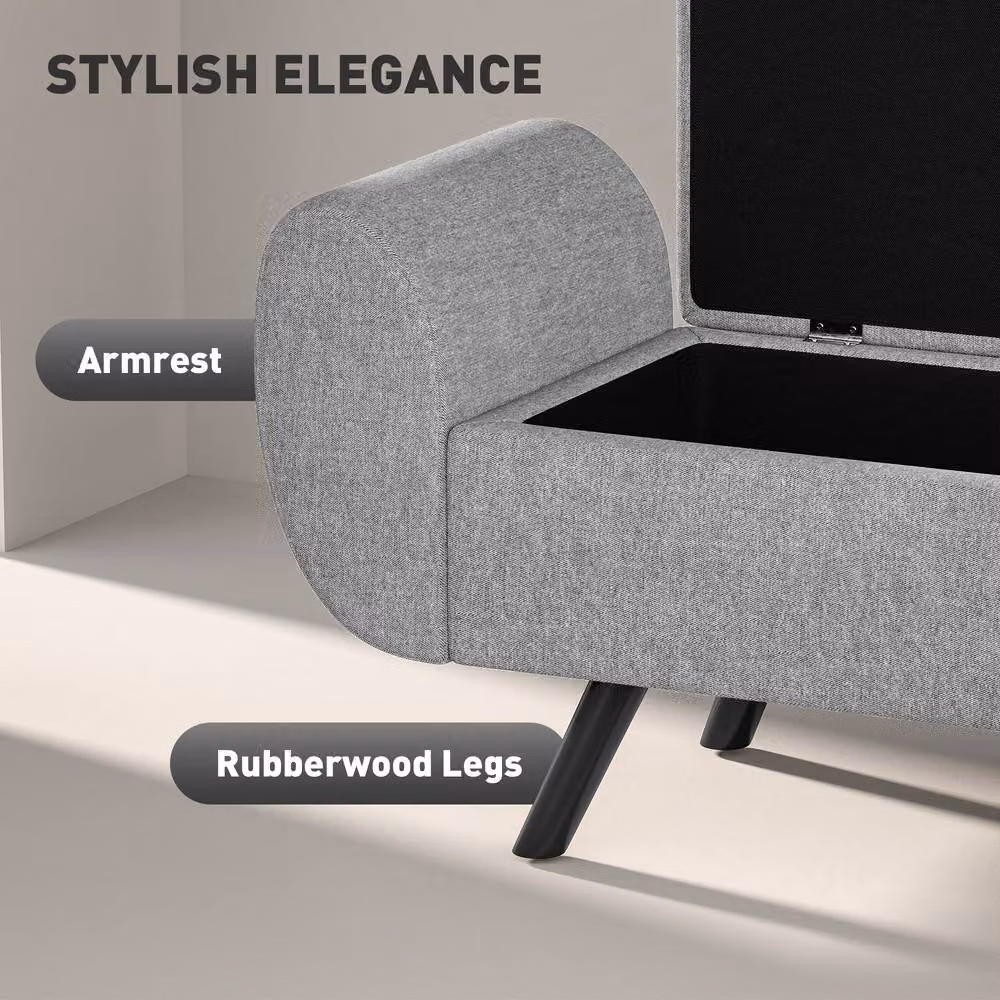 HOMCOM Upholstered Linen Storage Ottoman with Armrests in Grey – 4