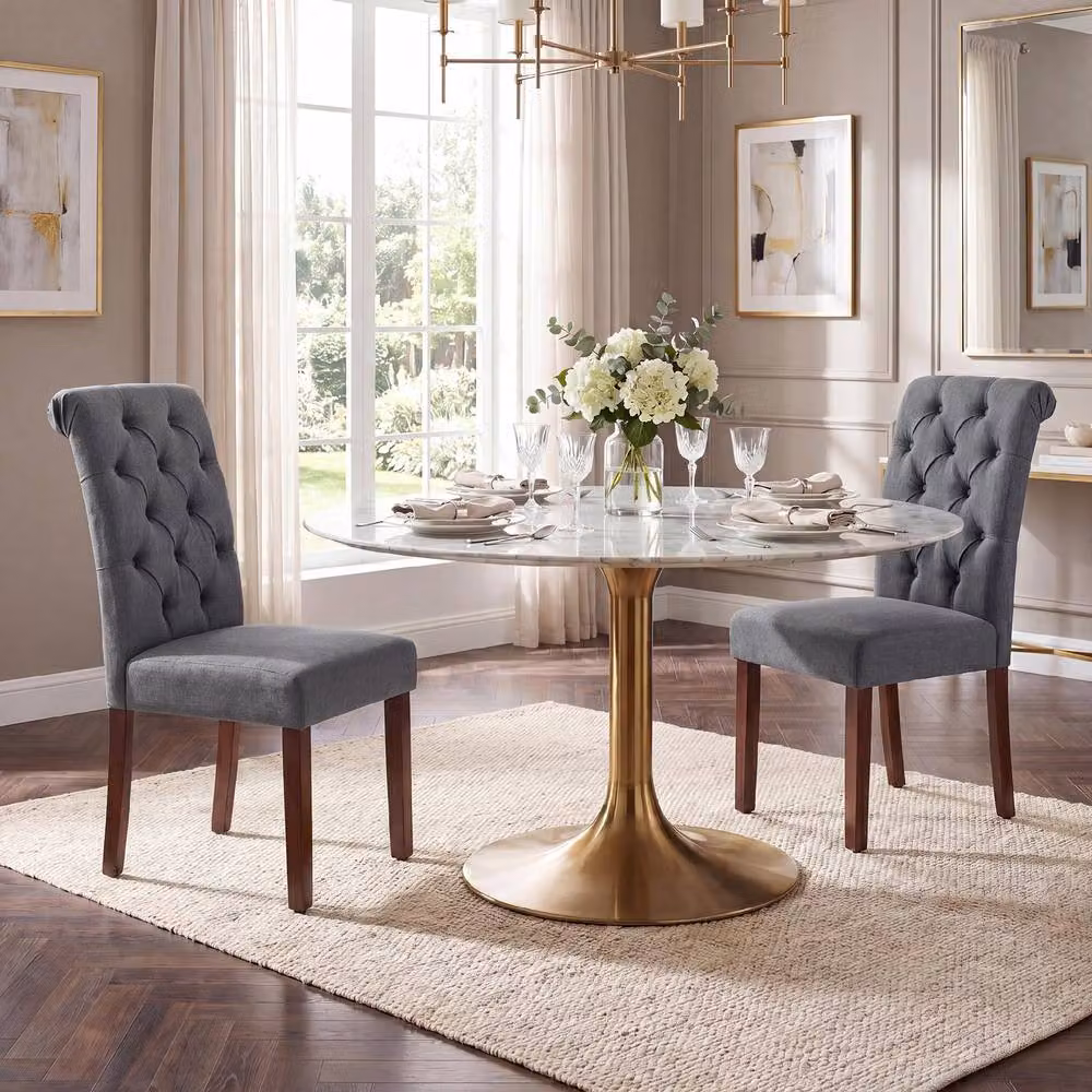 Costway Set of 2 Grey Upholstered Button Tufted Dining Chairs with Padded Fabric Seats – 4