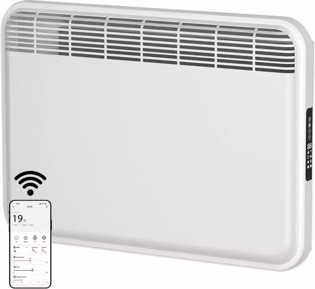 MYLEK 100W WiFi Electric Convector Panel Heater with App Control, White, Wall Mounted or Freestanding