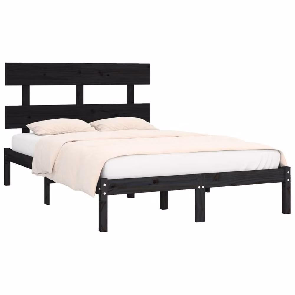 Berkfield Home Black Solid Pine Wood Bed Frame W/D/H: 200 x 200 cm – 3