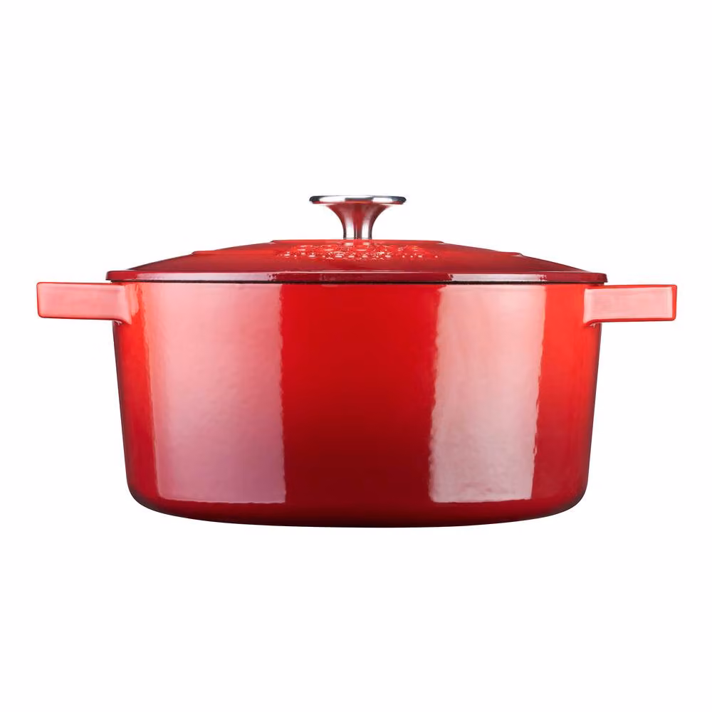 Cooks Professional Set of 3 Red Enamelled Cast Iron Casserole Dishes with Lids – 4
