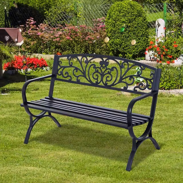 Outsunny Classic 2 Seater Metal Garden Bench in Matt Black