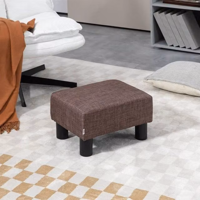 EONLION Brown Fabric Cube Footstool Ottoman – 1
