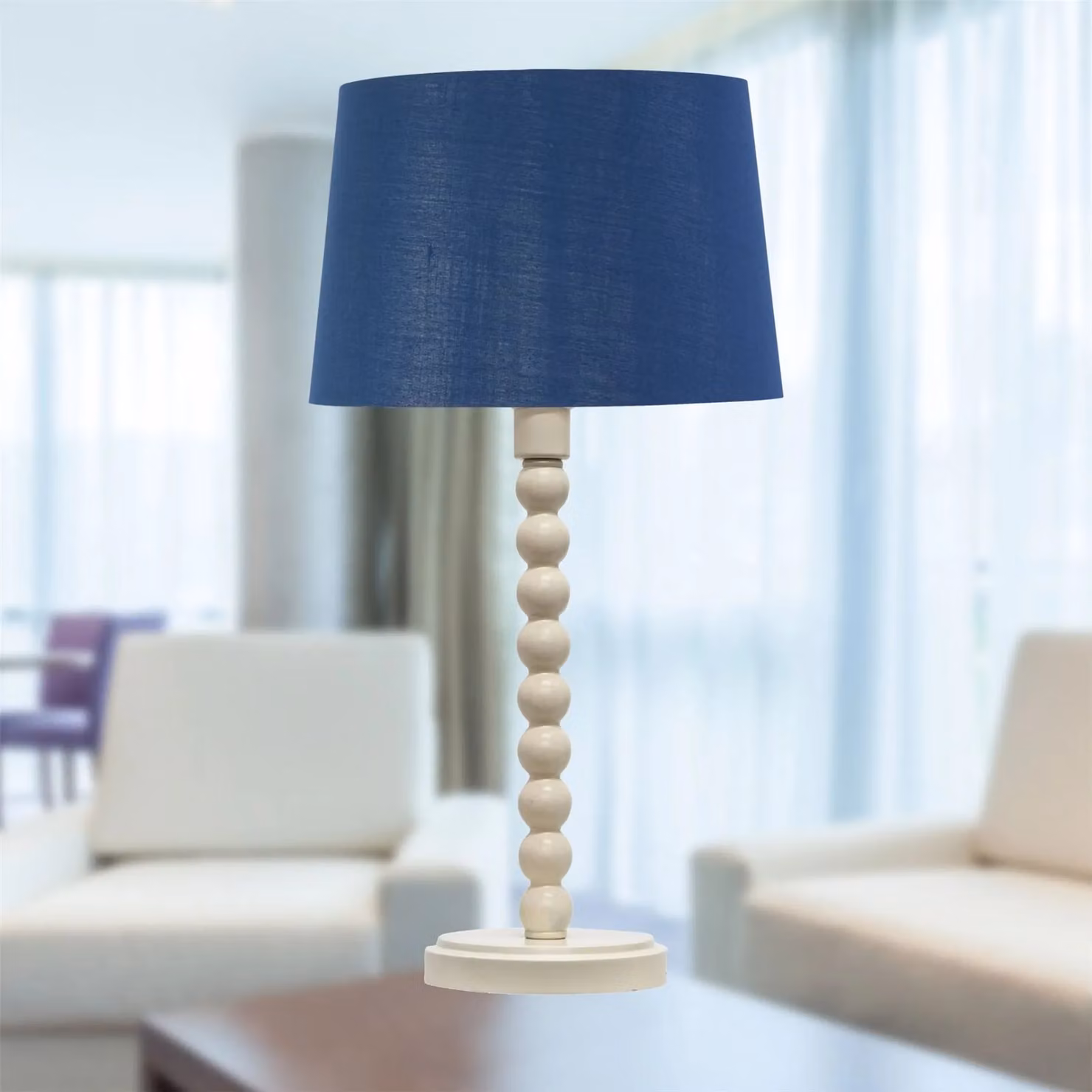 First Choice Lighting Bobbin Table Lamp with Blue and Silver Fabric Shade – 4