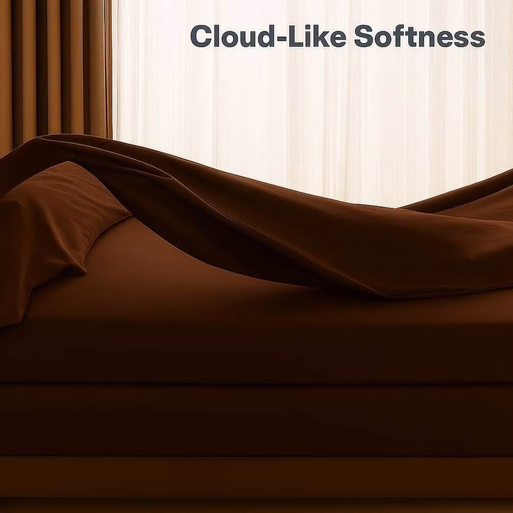 Homes-Linen 180 Thread Count Polycotton Blend Percale Flat Sheet, Brown, W: 90 cm, L: 200 cm – 2