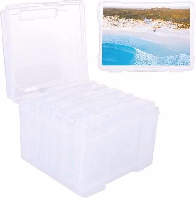 FLAVORA Transparent Plastic Photo Storage Box with Lid, Clear