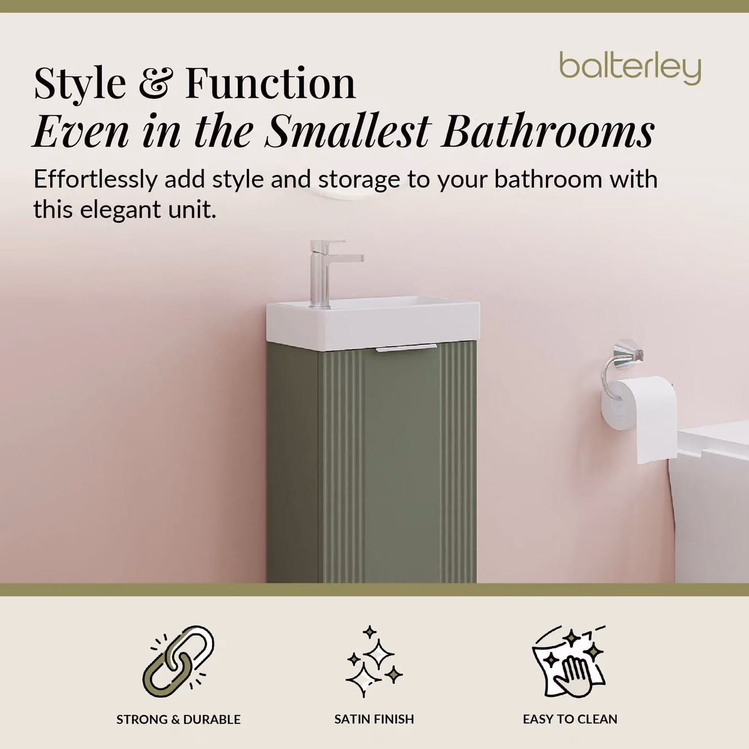 Balterley Retro Floor Standing Bathroom Vanity Basin Unit in Satin Green, Width: 40 cm – 2