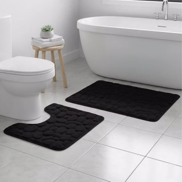 Snug City Pebble Design Memory Foam Bath Mat Set in Black, W: 80 cm, D: 50 cm