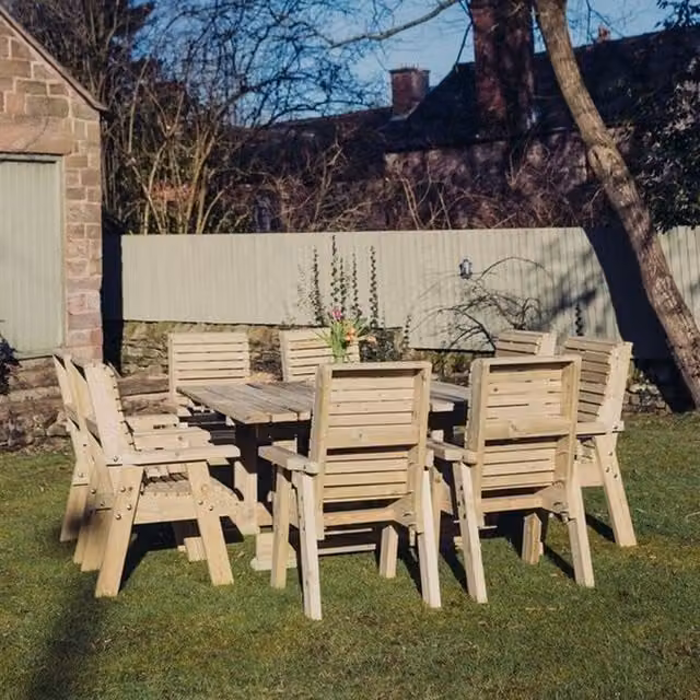 Churnet Valley Garden Furniture Ltd Ergo 8 Seater Wood Garden Table Set with Cushions in Brown