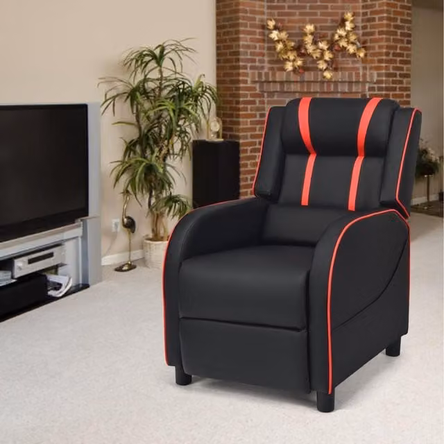 Costway Red and Black Synthetic Leather Gaming Recliner Armchair with Headrest and Armrests