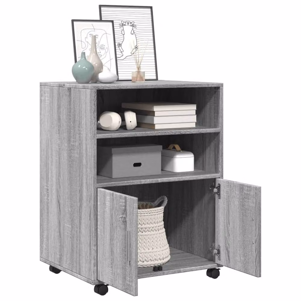 Berkfield Home Grey Sonoma Rolling Cabinet with Hinged Doors and Internal Shelves, W/D/H: 60 x 48 x 81 cm – 3