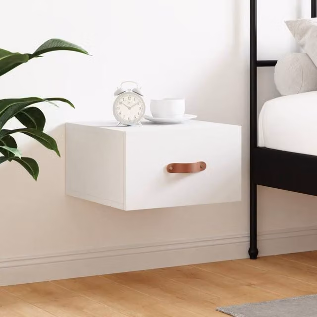 Berkfield Home Wall-mounted Bedside Cabinet in White, W/D/H: 35 x 35 x 20 cm