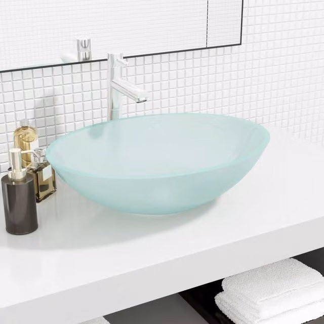 Berkfield Home Frosted Glass Basin in Beige, W: 50 cm, D: 37 cm, H: 14 cm