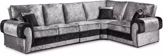 Furnishings For Less UK Chelsea 5 Seater Large L-Shape Corner Sofa in Black Crushed Velvet