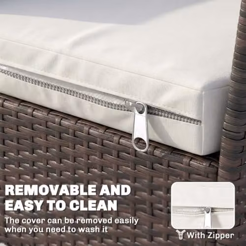 Outsunny Set of 3 Rectangular Outdoor Seat Cushion Pads for Rattan Furniture in Beige and White – 4