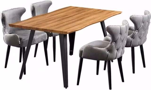 Life Interiors Oxford Rocco LUX Modern Dining Set with Rectangular Rubberwood Table and 4 Grey Upholstered Chairs